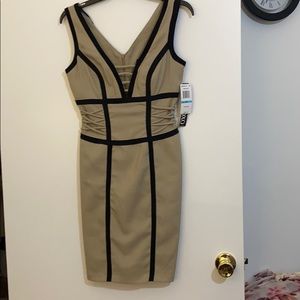 Linen and black XOXO plunging neckline dress